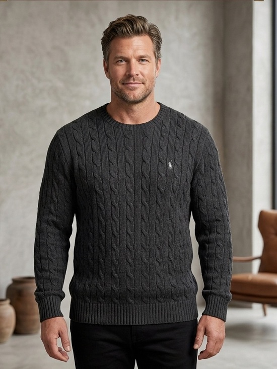 Polo Ralph Lauren Other - Polo by Ralph Lauren Dark Charcoal Cable-Knit Crewneck Men’s Sweater Size XXL